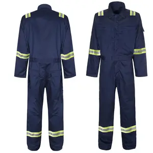 100% Cotton Durable Breathable Coverall Reflective Safety Construction Industrial Navy Blue Working Uniform Suit Coverall