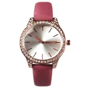 Caixa de couro para relógio chique em ouro rosa com pulseira em pedra rosa