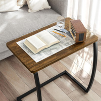 Table d'appoint en noyer vintage moderne en forme de C avec poche de rangement en bois Table de canapé pour salon Utilisation pour le café et l'ordinateur portable
