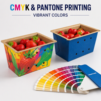 Groothandel Kraftpapier Fruit Punnet Diepe Kant Geperforeerde Doos Aangepaste Logo Heat Seal Aardbei Blauwe Bes Verpakking