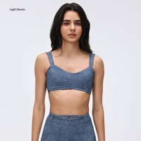 Soutien-gorge de sport léger style denim, anti-choc, avec armatures, contrôle latéral, anti-affaissement, logo avant, camisole de fitness