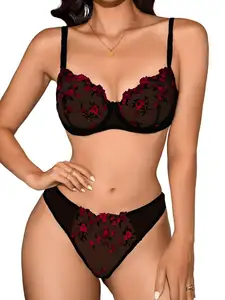 Prix d'usine Lingerie érotique transparente deux pièces pour femmes Lingerie romantique pour femmes Ensembles de soutien-gorge et de slips