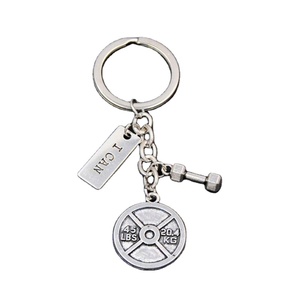 Wholesale Metal Fitness Gym Charm Keychain Quotes Weight Plate <b>Dumbbell</b> Kettlebell Barbells Fitness Gift Simulation Keychain - Product Image 1