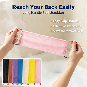 Serviette exfoliante pour le dos à long manche, conception à double boucle, sangle de lavage corporel pour éliminer les peaux mortes, réutilisable pour la douche et le bain - Product Image 1