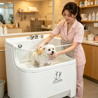 Station de lavage pour animaux de compagnie robuste gris anthracite sophistiquée, design architectural élégant, usage commercial intensif