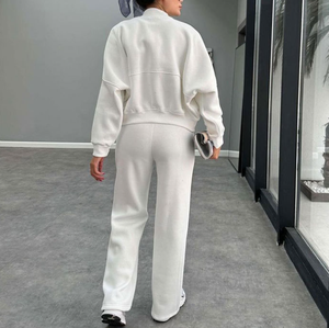 Completo da <span class=keywords><strong>Donna</strong></span> Tinta Unita S-2XL con Cardigan con Cerniera e Pantaloni a Gamba Dritta, Casual e alla Moda - Product Image 2