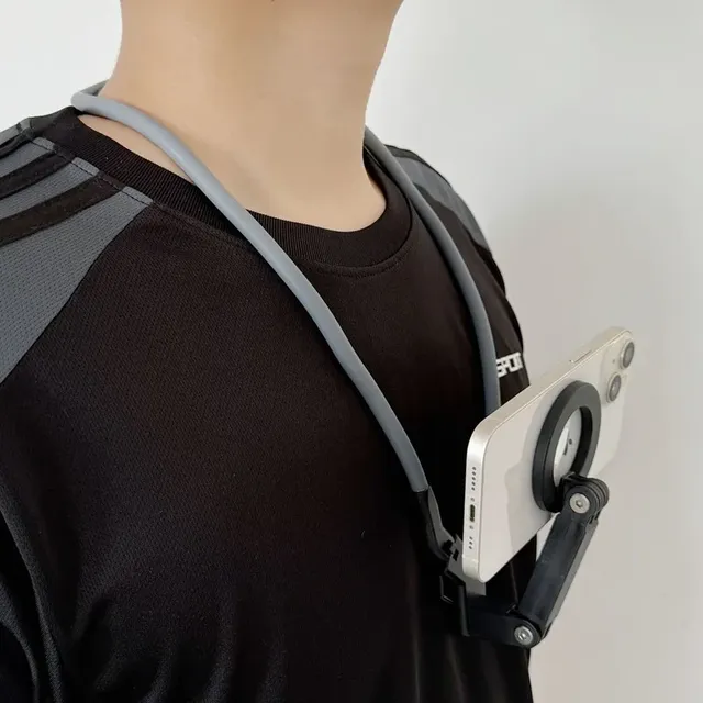 Magnetic Hanging Neck Stand for Wearable Mobile Phone Holder with Tripod Function Video Selfie Stick for for Bed Use