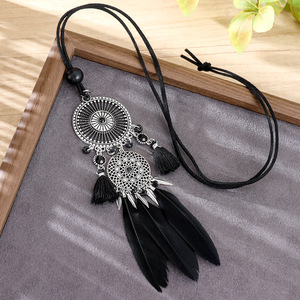 Feather Tassel <b>Statement</b> <b>Necklace</b> Alloy Tibetan Silver Women's Long Pendant Boho Fashion Jewelry - Product Image 4