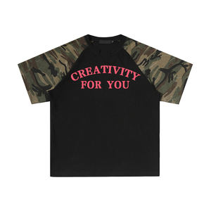 Camiseta de Diseño Urbano con Cuello en V, Camiseta Informal de Punto de Algodón con Camuflaje, Camiseta Raglan - Product Image 3