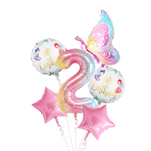 Palloncini in alluminio per festa di <span class=keywords><strong>compleanno</strong></span> ragazza digitale da 40 pollici con farfalla blu e rosa impostati per la configurazione delle Scene fotografiche. - Product Image 3
