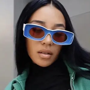 Özel logo dikdörtgen şeker renk kadınlar Shades Pc çerçeveleri parti güneş gözlüğü güneş gözlüğü 2024 kadın Retro Hip Hop Shades toptan