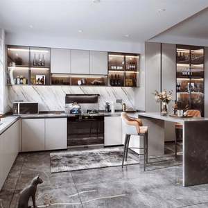 Gabinetes de Cocina Contemporáneos con Fregadero de Acero y Encimera de Mármol, Incluye Servicio de Diseño Gratuito - Product Image 1