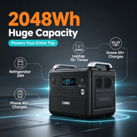 Générateur solaire 2000W, station d'alimentation portable 2048Wh, sortie AC à onde sinusoïdale pure, camping