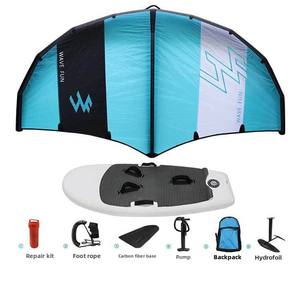 Set de tres piezas de tabla de paddle surf (<span class=keywords><strong>SUP</strong></span>) inflable para surf, windsurf, esquí acuático, kitesurf, <span class=keywords><strong>remo</strong></span> y hydrofoil sin motor, color azul. - Product Image 1