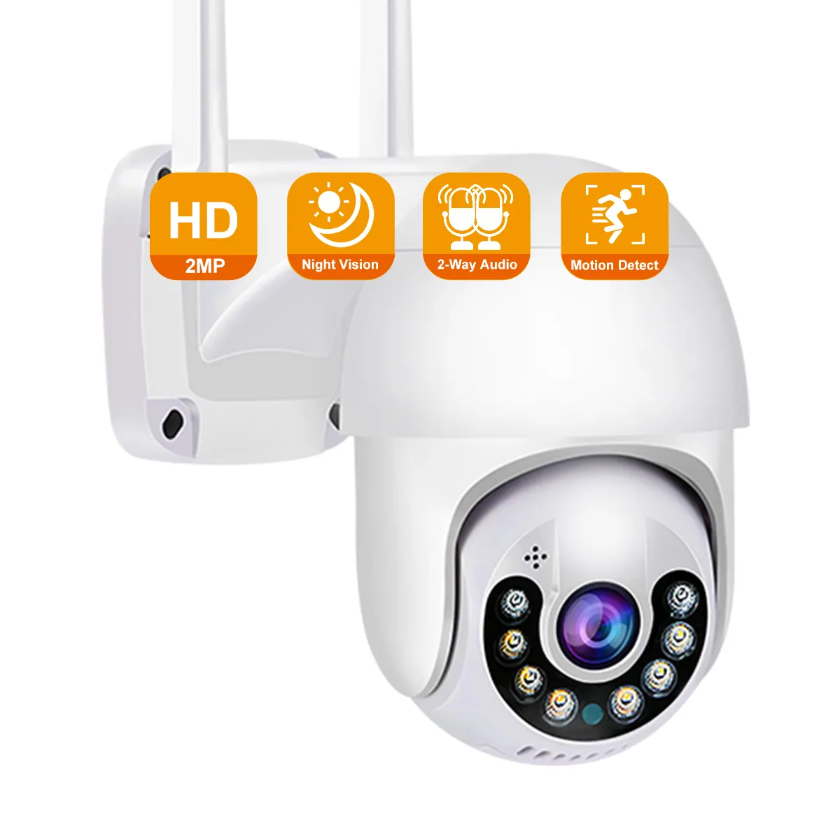 2MP PTZ กล้องรักษาความปลอดภัยกลางแจ้ง IR การมองเห็นได้ในเวลากลางคืนสีติดตั้งเพดานผนังการตรวจจับมนุษย์ WiFi กล้องโดม IP