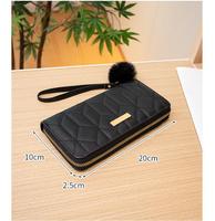 Portefeuille long de luxe pour femme, matelassé en PU, avec fermeture éclair, multiples fentes pour cartes, pochette à main et dragonne