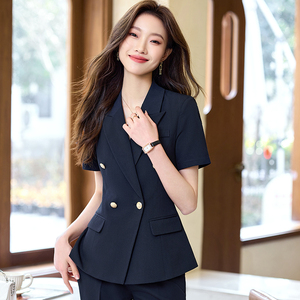 Completo <span class=keywords><strong>Estivo</strong></span> a Maniche Corte <span class=keywords><strong>Doppiopetto</strong></span> per Donne, Abbigliamento Professionale per Reception, Hotel, Gioiellerie, Elegante e Raffinato - Product Image 6