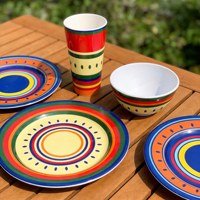 Assiettes en mélamine MUW, motif rayé coloré bohème, lavables au lave-vaisselle, pour hôtels, fêtes, banquets, vente en gros, fabrication OEM, logo personnalisé