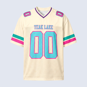 เสื้อฟุตบอลอเมริกันแบบครีมสั่งทำพิเศษ พิมพ์ชื่อทีมและหมายเลขแบบดิจิทัล คอวี แขนกุด สำหรับผู้ใหญ่ แบบยูนิเซ็กซ์ ผ้าตาข่าย โพลีเอสเตอร์ 100% - Product Image 1