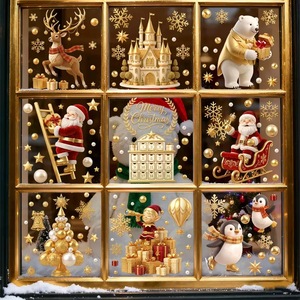 Adornos Navideños para Ventanas de Casa de Jengibre – Calcomanías de Vidrio con Santa, Trineo, Regalos y Bastones de Caramelo para Decoraciones Festivas de Escaparates - Product Image 5