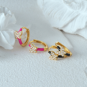 CANNER Nuevos Pendientes de Aro de Plata de Ley S925 con Incrustaciones de Circonio en Forma de Mariposa, Pendientes de Mariposa Esmaltados Chapados en Oro de 18k, Regalo para Niñas - Product Image 2