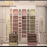 Meuble de maquillage incurvé style crème douce pour salon de beauté, poste de maquillage, comptoir de présentation de maquillage