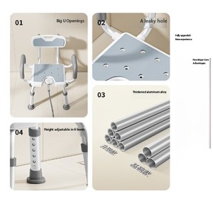 Fabricante Ancianos y Discapacitados Aluminio Asiento de Baño Ajustable Silla de Ducha con Respaldo - Product Image 3