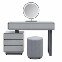 Ensemble coiffeuse avec armoire latérale, miroir LED à 3 couleurs d'éclairage, coiffeuse brillante avec tiroirs pour chambre à coucher et décoration intérieure