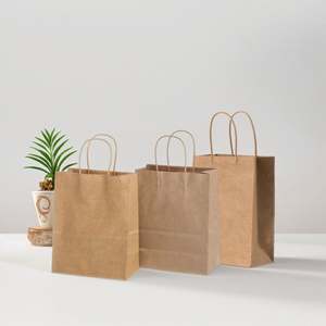 Sacs en papier kraft brun personnalisés avec logo, poignées, pour emballage de plats à emporter, style classique, impression offset - Product Image 3