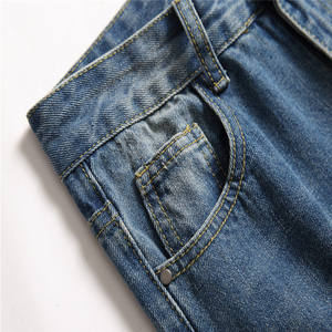 Estilo Ropa para hombre <span class=keywords><strong>2022</strong></span> Verano Simple Azul Rasgado Lavado Suelto Recto Hombres Pantalones vaqueros holgados, pantalones vaqueros para hombres - Product Image 4