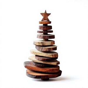 NOUSHAD HANDICRAFTS NH-1056 Natural Wooden <b>Christmas</b> <b>Tree</b> Decorations Set Eco Friendly <b>Tabletop</b> Holiday Party Decor - Product Image 1