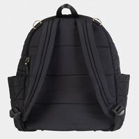 Sac à dos à langer matelassé noir personnalisé en nylon, multi-poches, imperméable, avec matelas à langer intégré, sangles de poussette élégantes pour maman