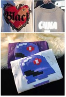 T-shirt en tricot à col rond, coupe classique, manches courtes, uni, broderie 3D, logo personnalisé, épaules tombantes, 100% coton