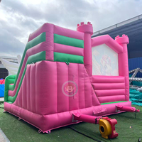 Château gonflable commercial à thème Licorne Rose avec toboggan pour fêtes et jeux