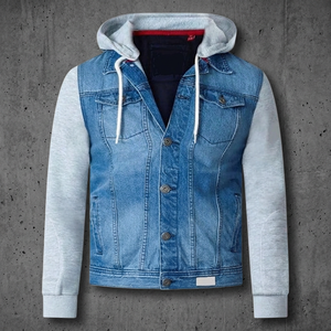 Blouson Bomber en Jean Décontracté pour Homme avec Logo Personnalisé, Style Streetwear, 100% Coton, Épais, Écologique, Hiver, Lavé, à Capuche - Product Image 3