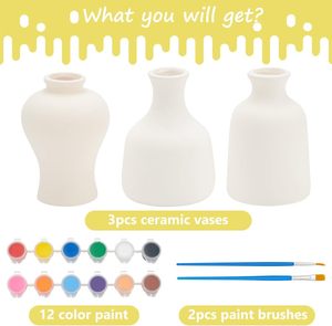 Groothandel Creatieve Diy Wit Ongeverfde Keramische Bloempotten Handgeschilderde Keramische Vaas Voor Kinderen Klaslokaal Ambacht