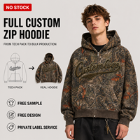 Sweat à capuche court surdimensionné pour homme, style streetwear Y2K personnalisé, effet vieilli, délavé, camouflage Real Tree, en coton lourd 100%