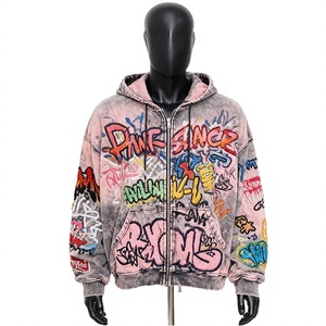 Acid Wash Zip Up Embroidery Hoodie With Custom design And Custom Name - Product Image 1