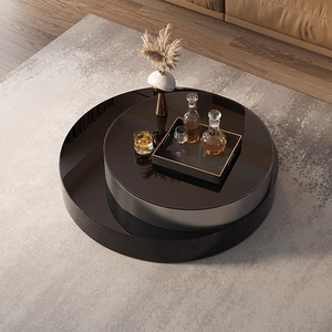 Bộ bàn trà tròn kiểu Bắc Âu làm bằng gỗ sồi/bạch dương, mặt bàn kính, khung thép không gỉ - Product Image 5