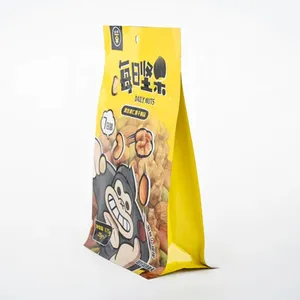 Custom Printing Compostable Eight-sided Seal Food Packaging Stand Up Plastic Bag Resealable Nuts Flat Bottom Pouch