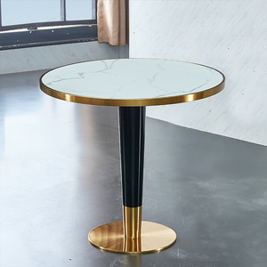Restaurant Shining Gold <strong>Black</strong> <strong>Round</strong> Marble Dining Coffee <strong>Table</strong> - Product Image 5