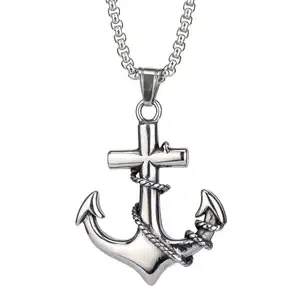 Anchor Necklace Stainless Steel Tree of Life Anchor Necklace Polished Nautical Anchor Rope Fine Jewelry