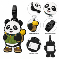 Étiquette de bagage créative et mignonne en PVC souple, motif panda de randonnée, étiquette de valise 3D en forme d'animal avec sangle réglable
