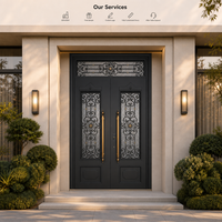 Porte d'entrée double moderne en verre médaillon et aluminium moulé, cadre 6063-T5, étanche, pour villa, appartement, hôtel