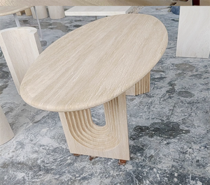 Sala da pranzo retrò francese mobili in pietra <span class=keywords><strong>travertino</strong></span> in marmo tavolo da pranzo ovale con piedistallo a forma di U - Product Image 2