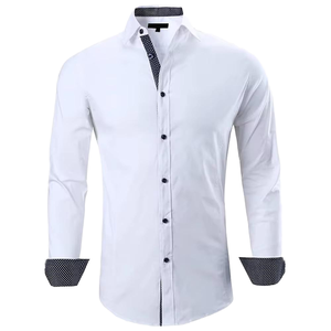 Camisa Casual de Manga Larga para Hombre, Corte Regular, Elástica, Antiarrugas, Transpirable, 100% Algodón Tejido, Cuello con Botones, Botón Único - Product Image 1