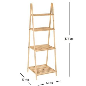 Étagère de rangement en forme d'échelle à 4 niveaux en bois de sapin naturel 42x43x134 cm, unité d'étagérage pour la maison, le bureau ou l'exposition - Product Image 2