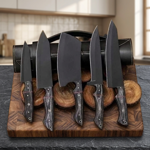 Coffret de 5 Couteaux de Chef Artisanaux en Acier Damas Noir Revêtu de Carbone Premium Iron Crown Forge DFK-012, Tranchants comme des Lames de Rasoir, avec Manche en Bois Écologique - Product Image 3