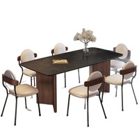 Ensemble de mobilier de salle à manger en bois massif couleur noyer noir, table rectangulaire et chaises, idéal pour petit appartement, avec plateau en pierre frittée