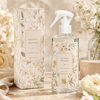 Diffuseur de parfum d'ambiance en lin transparent 250 ml, marque privée, parfum rose pivoine, formule personnalisée, étiquette personnalisée, boîte de vente au détail